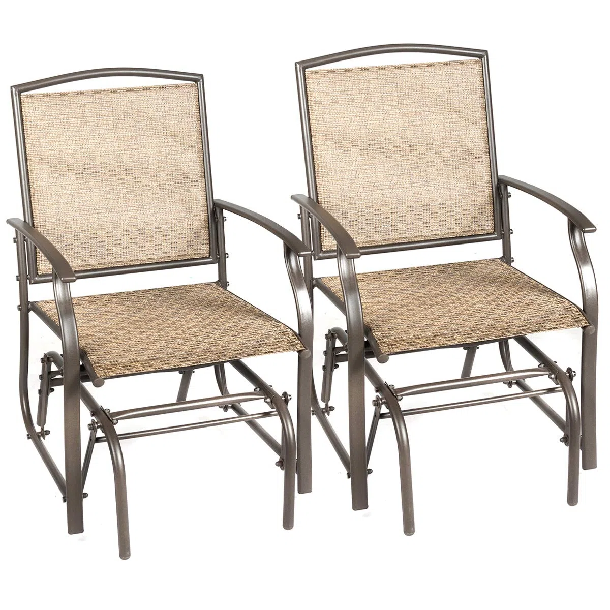 KOMFOTTEU Sedia a Dondolo da Esterno con Schienale Ergonomico, Sdraio a Dondolo in Tessuto Traspirante con Struttura Stabile, Set di 2 Sedie per Giardino, Balcone, Camera da Letto