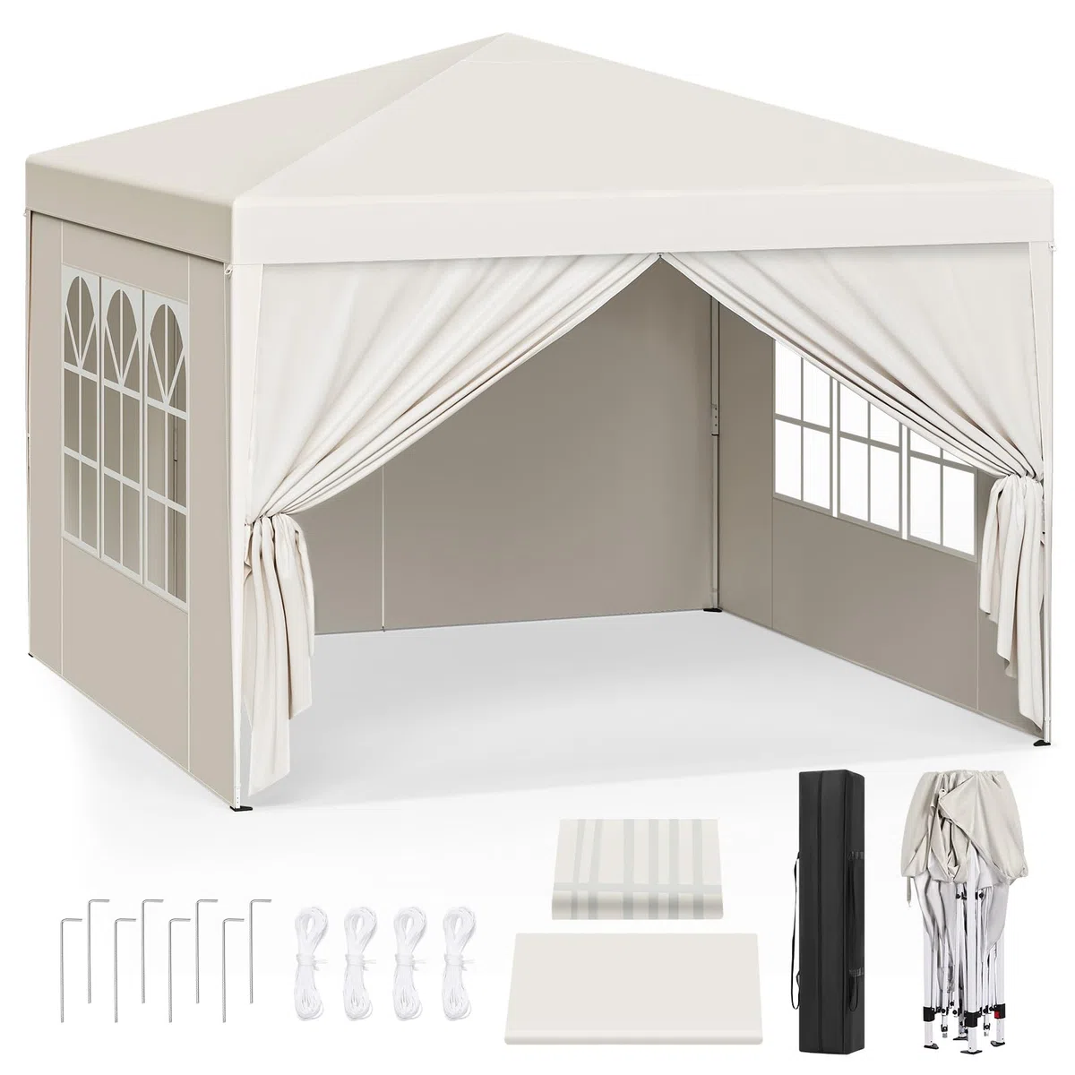WOLTU Gazebo da Giardino Richiudibile 3x3m Gazebo da Esterno Ferro Regolabile in Altezza Tendone Pieghevole con Telo Impermeabile, Protezione Solare, Facile Montare Beige