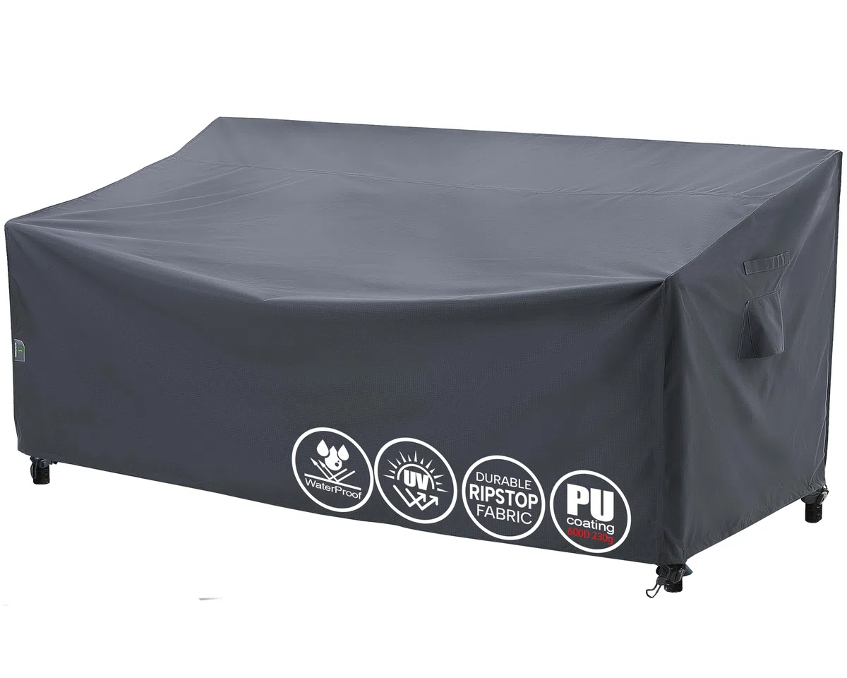 F&J Outdoors Impermeabile per Divano Grande da Giardino 234x107x66/107cm Copertura Protettiva Esterno Copertura per Panchina a 4 Posti Grigio Tessuto ad Alta Densità Protezione Antipolvere
