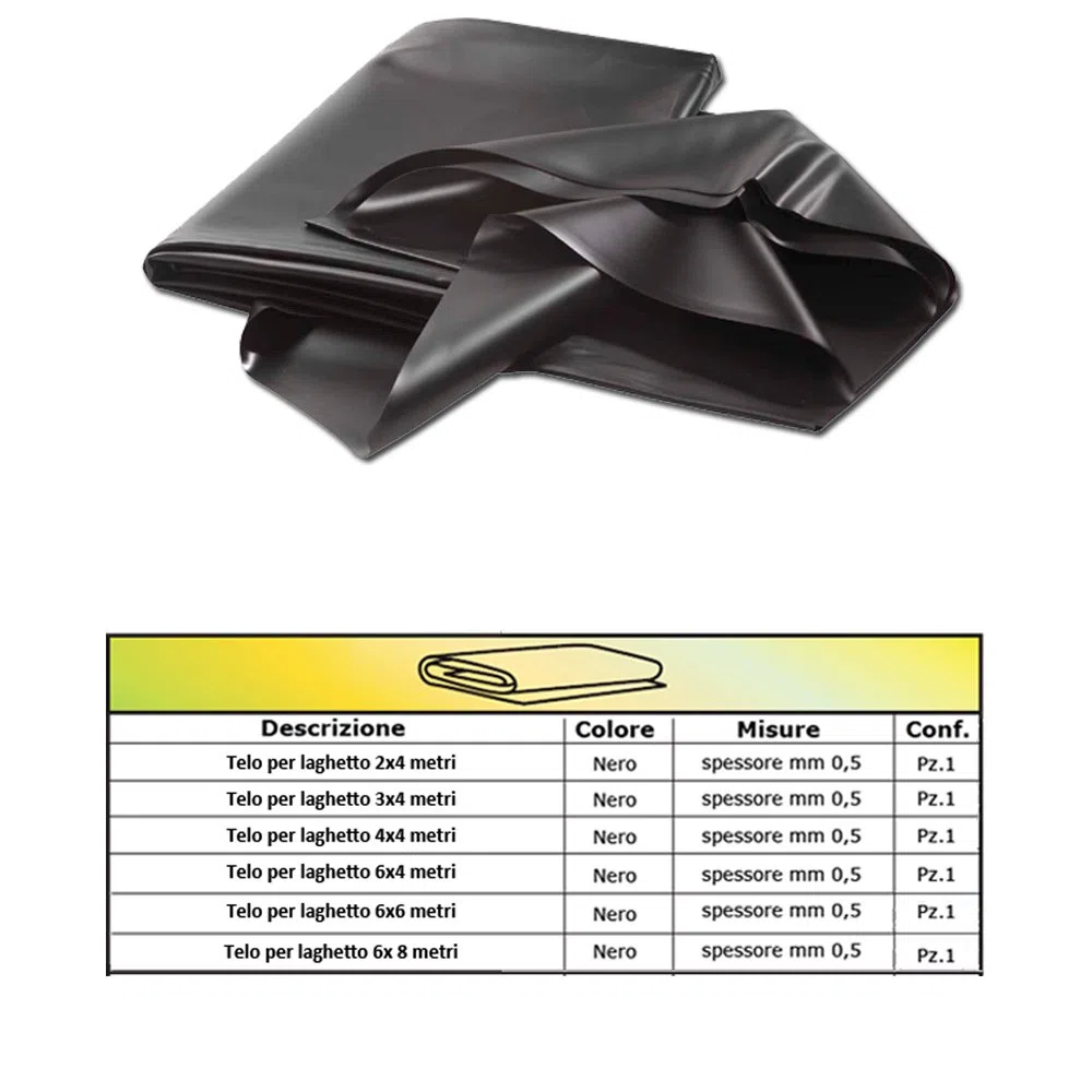 Telo per Laghetto Nero in PVC - 5,00 x 6,00 mt