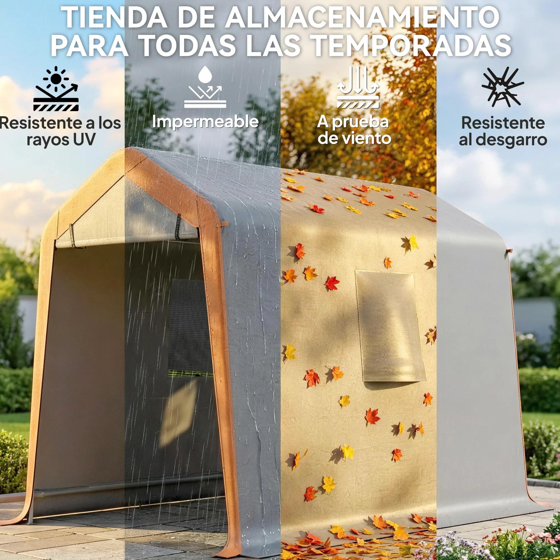 Outsunny Tenda da garage portatile da 2,4 x 1,8 m, impermeabile per auto, con porta arrotolabile con cerniera, finestre, struttura in metallo zincato, UPF30+, grigio chiaro