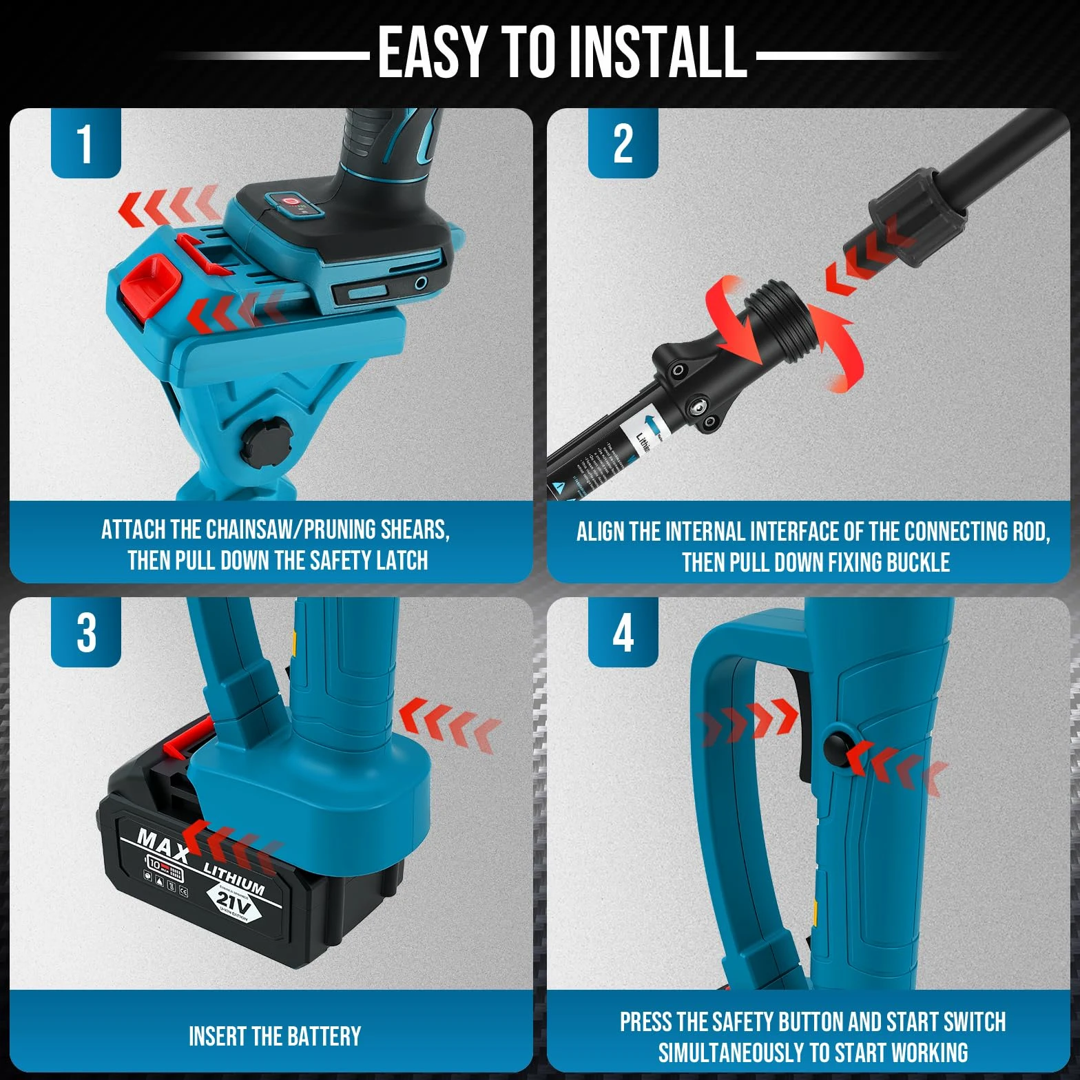 Mini motosega a batteria da 6 pollici con motore senza spazzole, motosega elettrica senza fili con batteria 2000 mAh*2 e caricabatterie, sega a catena con asta telescopica 1,8 m per rami e giardino