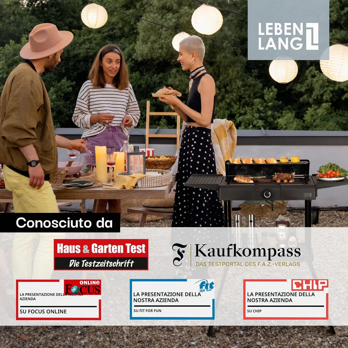 LEBENLANG 2in1 Griglia Elettrica Barbecue Elettrico - Incluso supporto & pinze per grigliare I Grill Elettrico Barbecue Elettrico da Esterno I BBQ Grande con Piedi da Balcone Graticola Arrosticini XXL