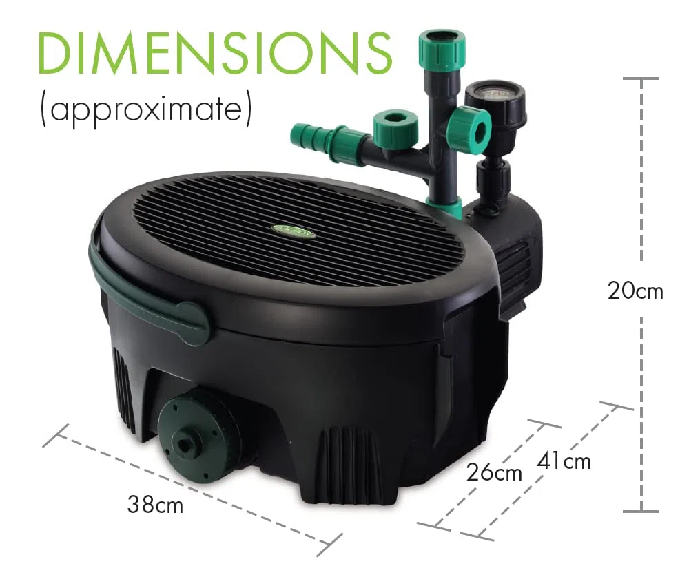 Blagdon Soluzione Inpond 5 in 1 6000 Easy Care per laghetto, pompa e filtro da 26,5 W con chiarificatore UV per il controllo delle alghe e l'acqua pulita, luce a LED, 3 teste di fontana, per laghetti fino a 6.000 l, nero
