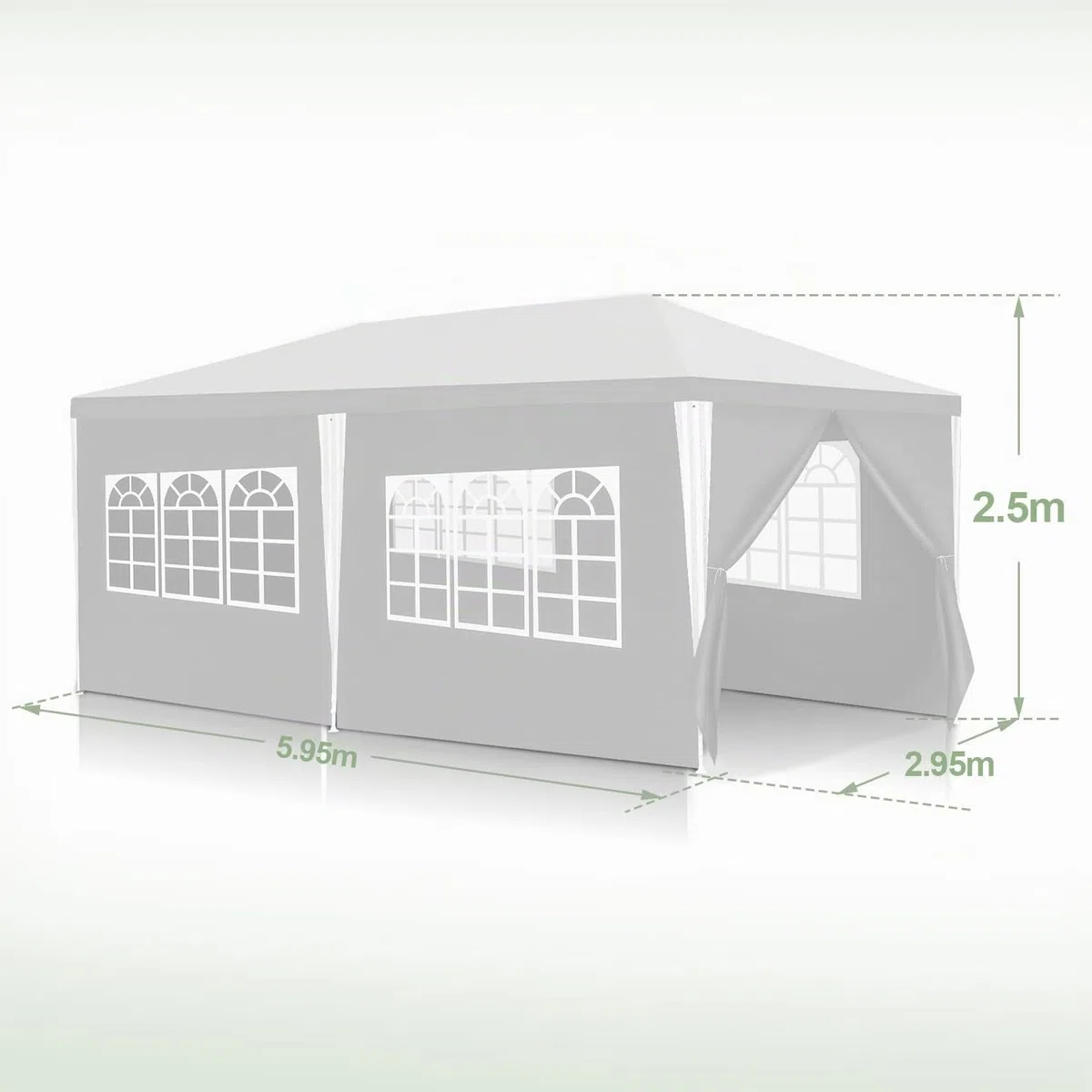 Gazebo da 3 x 6 m, tenda per feste impermeabile, tenda da giardino, 100 g/m², birreria, alta qualità, in PE, resistente ai raggi UV, con 6 pannelli laterali, bianco