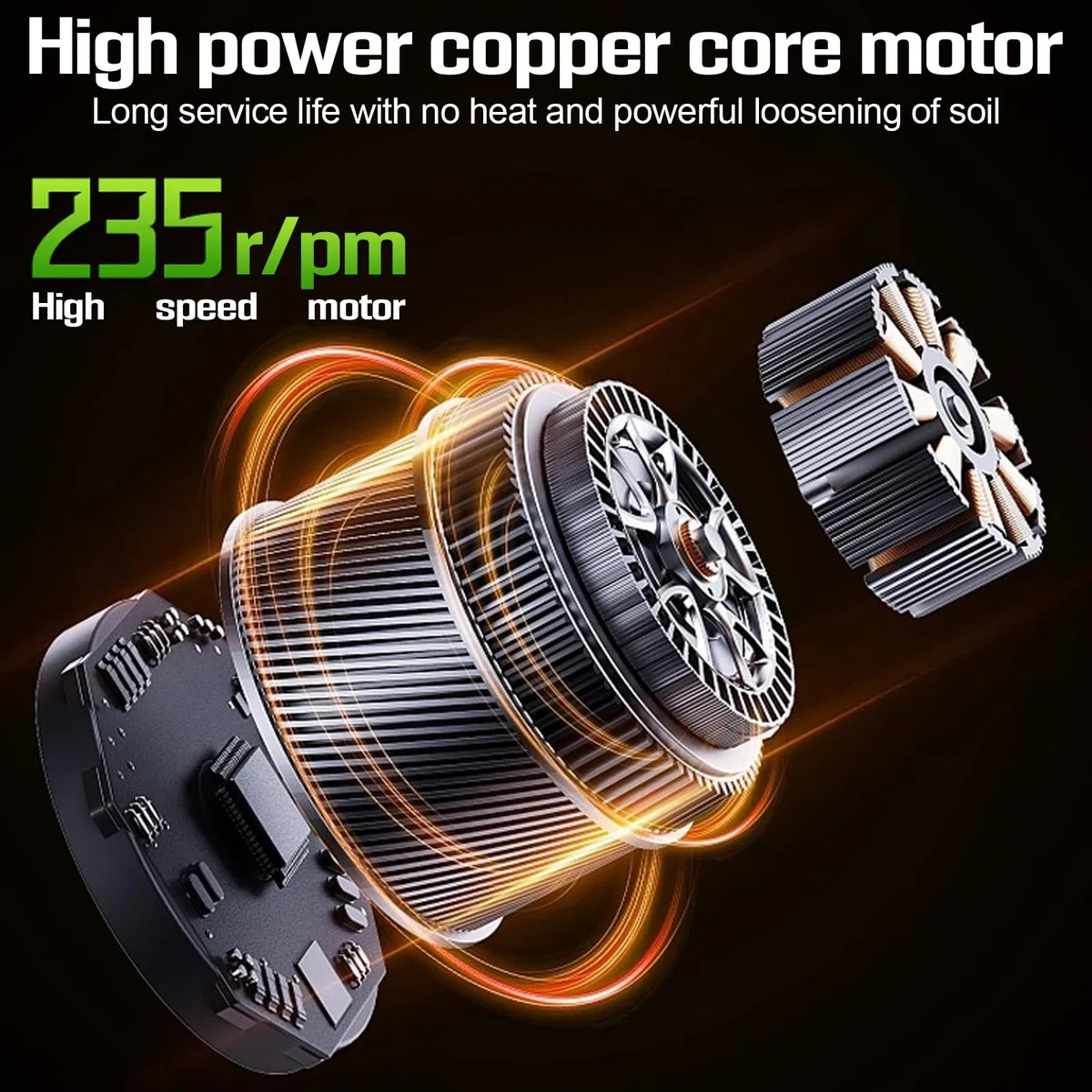 Motozappa a Batteria 21V,Motozappa Elettrica Portatile Senza Fili,550W Velocità 235RPM Larghezza 10cm Profondità 10cm,Motocoltivatore Interruttore a Doppia Sicurezza,Senza Batteria