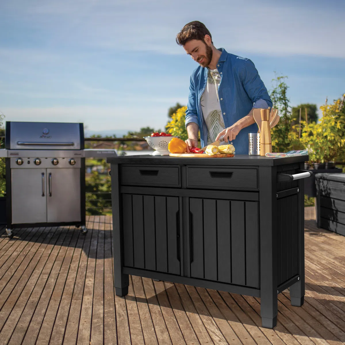 Keter Mobile Barbecue Unity XL, ideale come supporto per la preparazione del barbecue,134x51,7x90H cm, Grafite