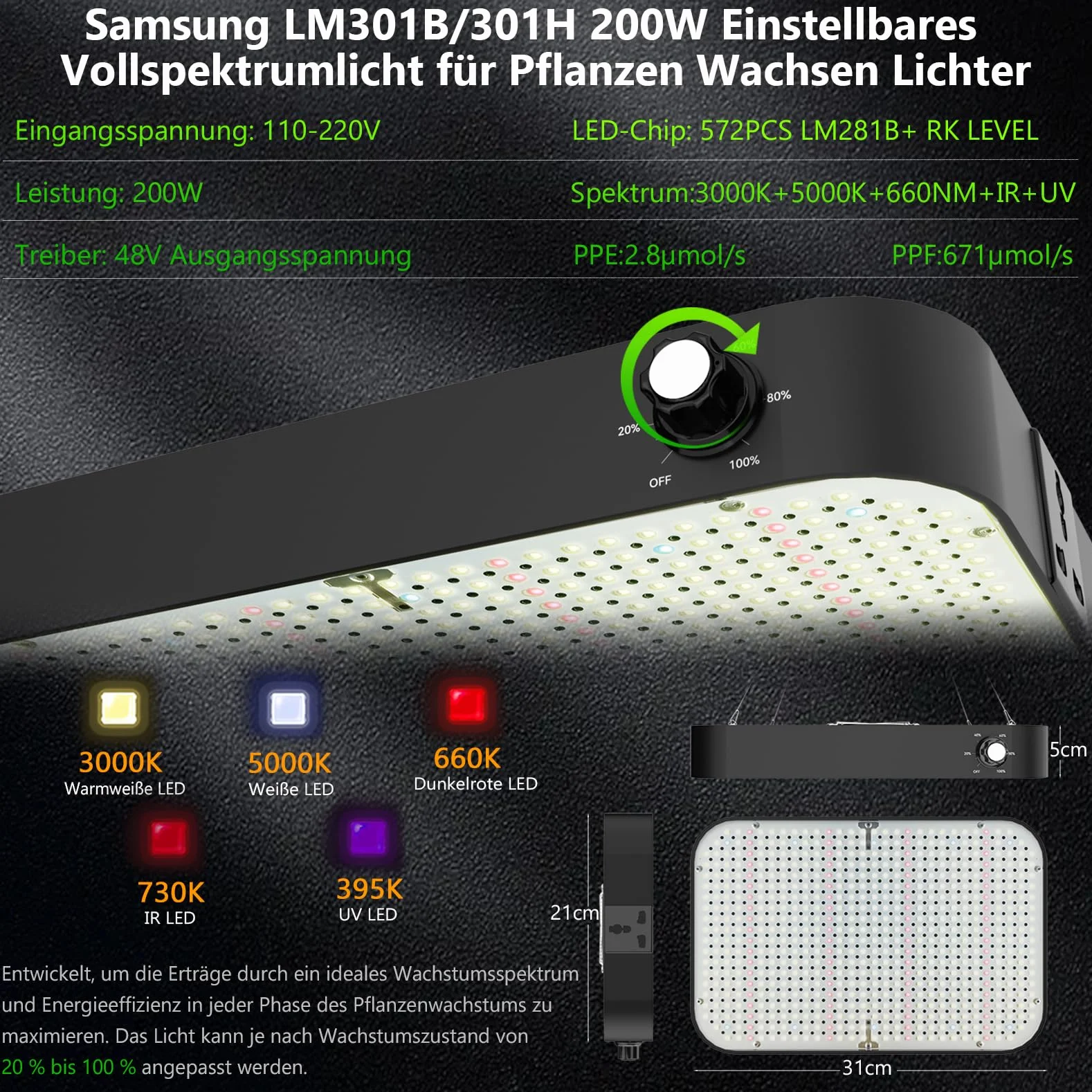 Grow Box 120x120x200cm Growbox, lampada da coltivazione a LED dimmerabile a spettro completo da 200W, kit completo per tenda da coltivazione Set completo per tenda da coltivazione idroponica