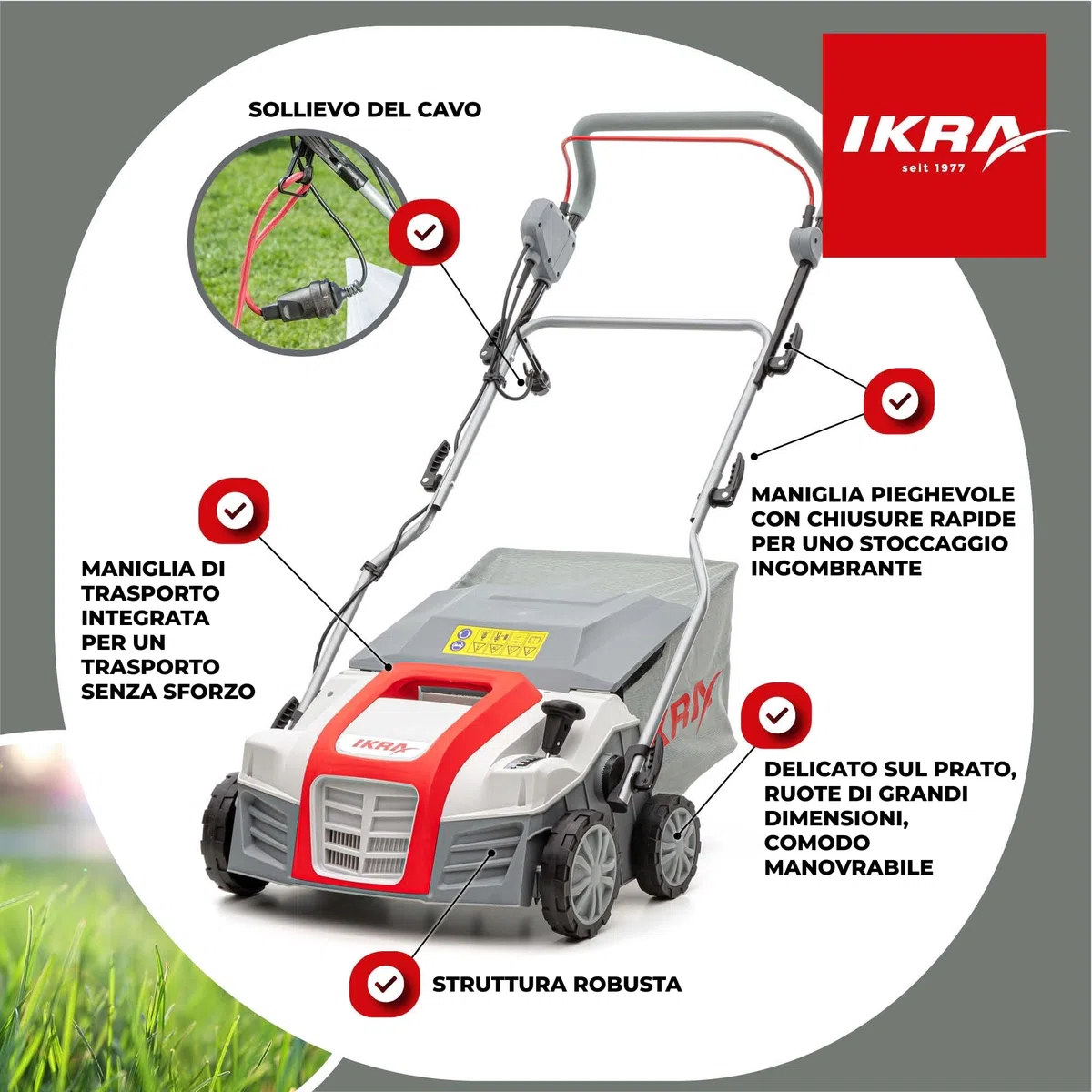IKRA scarificatore elettrico IEVL 1840, cesto di raccolta 55 l, larghezza 40 cm, 1800W, incl. estirpatore