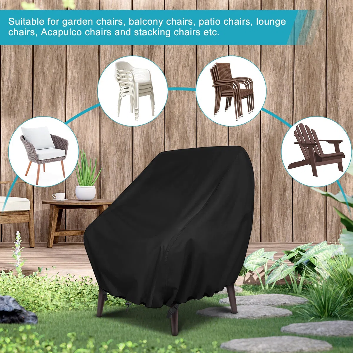 GARPROVM Telo protettivo per sedie da giardino, 2 pezzi, copertura per poltrona, 89 x 97 x 74 cm, resistente alle intemperie, tessuto Oxford
