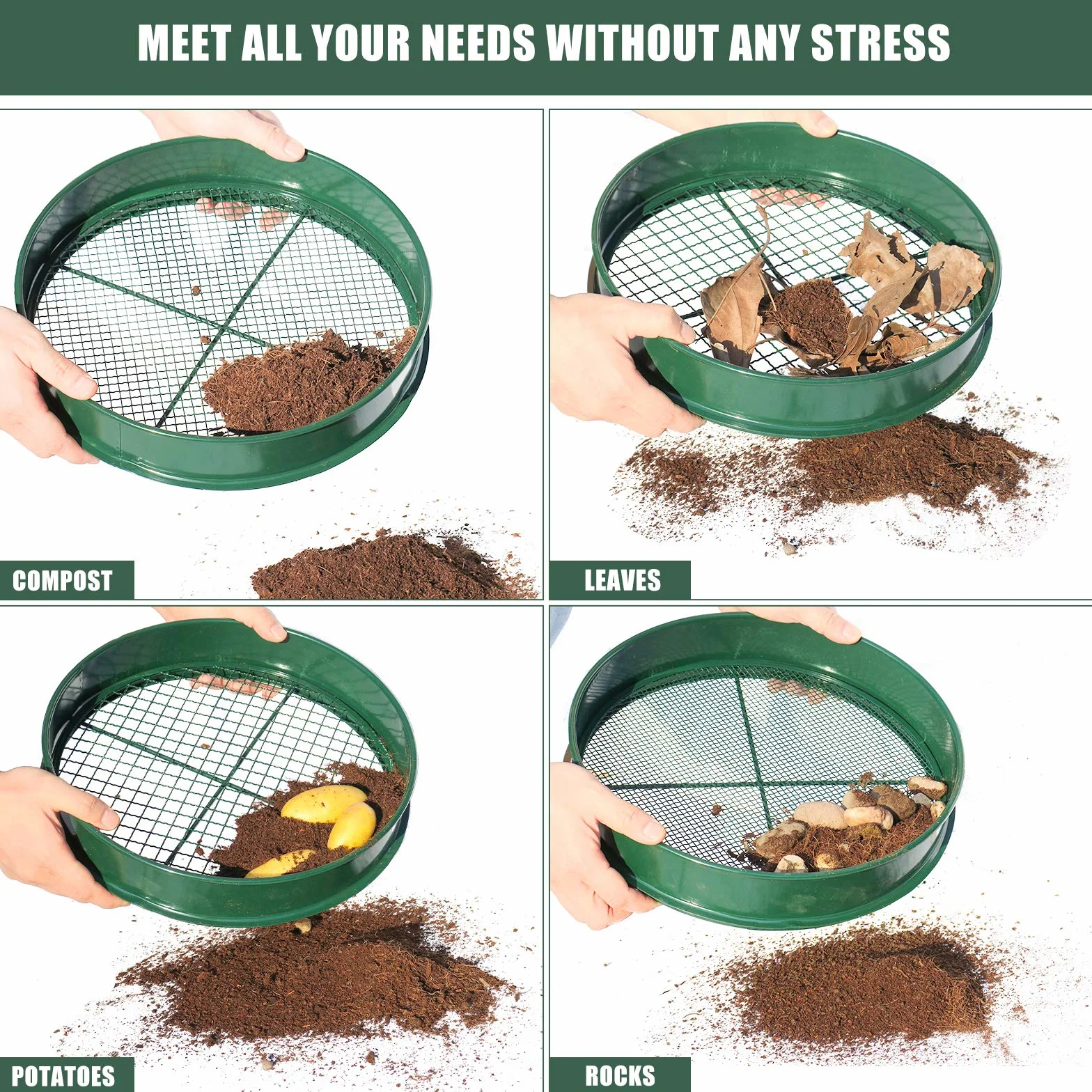 KOOLPUG Setaccio Giardino, 3 in 1 Setaccio da Giardino con Rete 3 mm/6 mm/12mm, Setaccio Terreno, Setaccio Ghiaia, Setaccio Compost, Ideale per Setacciare Terreni, Pietre e Compost