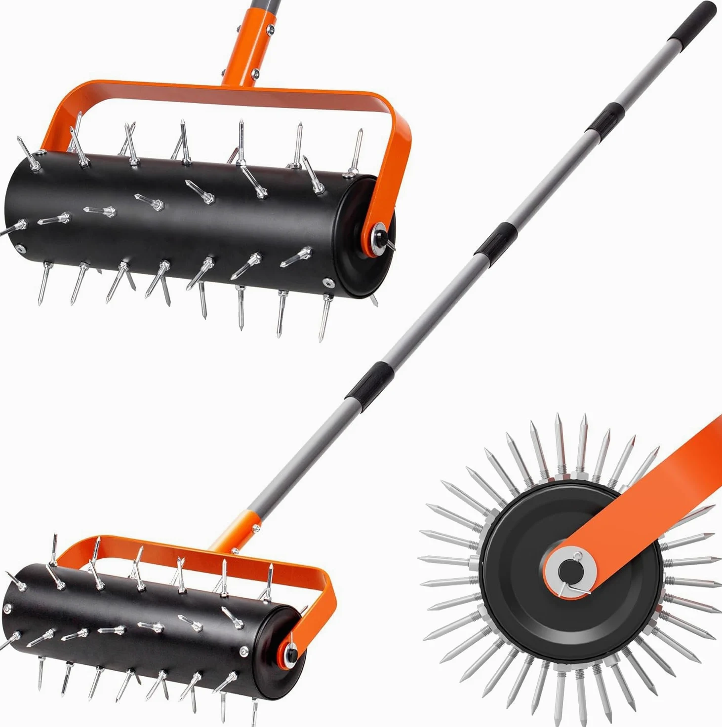 Aeratore Manuale da Prato, Rullo Arieggiatore Prato con 42 Chiodi in Acciaio, Strumento Rastrello da Giardino Erba Manutenzione Strumenti Raccoglitore di Terra per Giardino Parco Cortili