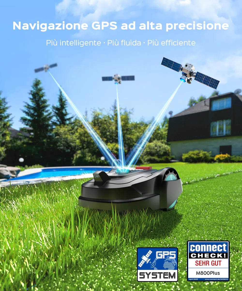 YARDCARE M800Plus Robot Tagliaerba Senza Filo Perimetrale, Posizionamento GPS + 3D Visione, Robot Tosaerba, Modalità di Taglio a U,800 m², App, Rilevamento di 150 Ostacoli,Nero Petrolio