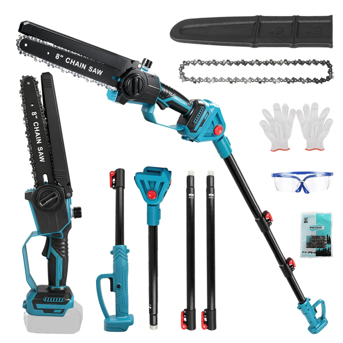 Sega da potatura professionale compatibile con Makita 18V, 8 pollici Brushless 2 in 1 Sega da potatura con manico telescopico e telescopico elettrico Altezza di lavoro (Senza batteria)