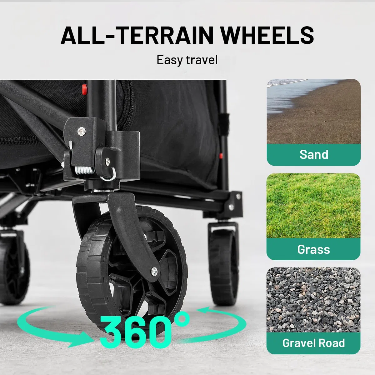 Overmont Carrello Pieghevole 3 in 1-120 L Grande Capacità, Portata fino a 100 kg - Carrello con Ruote Tutto Terreno, Leggero e Compatto - per Campeggio, Spiaggia, Giardino, Shopping e Sport