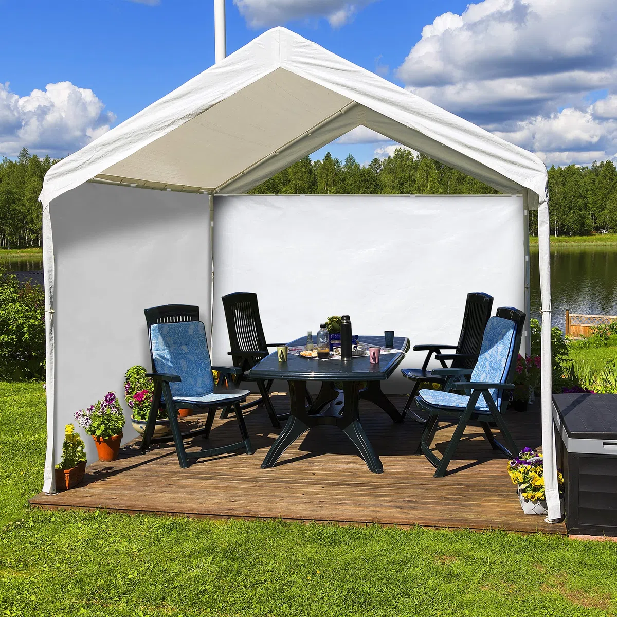 Relaxdays Tende per Gazebo Laterali, Set da 2, Telo Impermeabile in PVC, Pareti 3x2 m, Senza Finestre, para Sole, Bianco