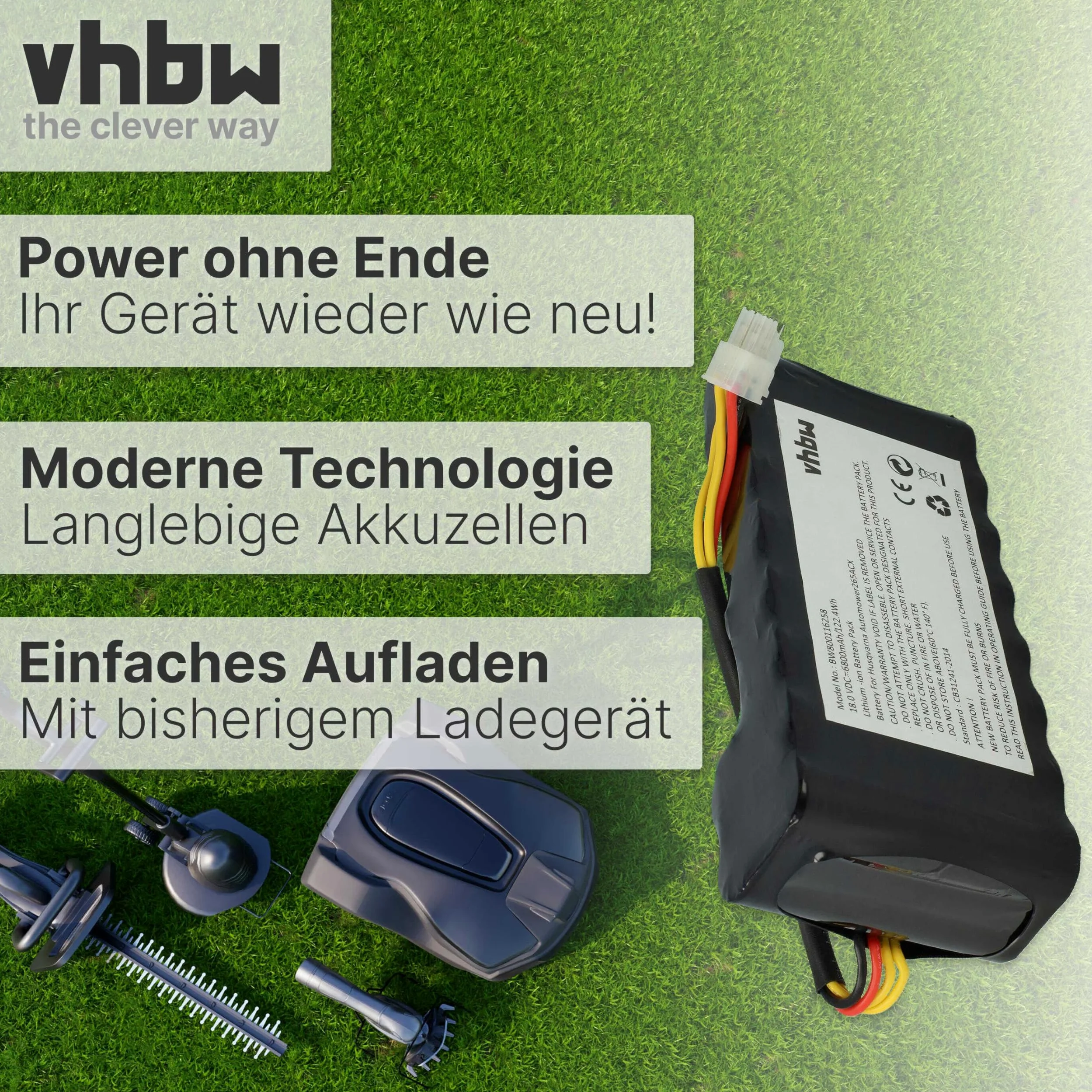 vhbw 2x batteria sostituisce Husqvarna 589 58 57-01, 593 1 141-02, 593 11 41-03, 593 11 41-01 per robot tagliaerba 6800mAh 18V Li-Ion