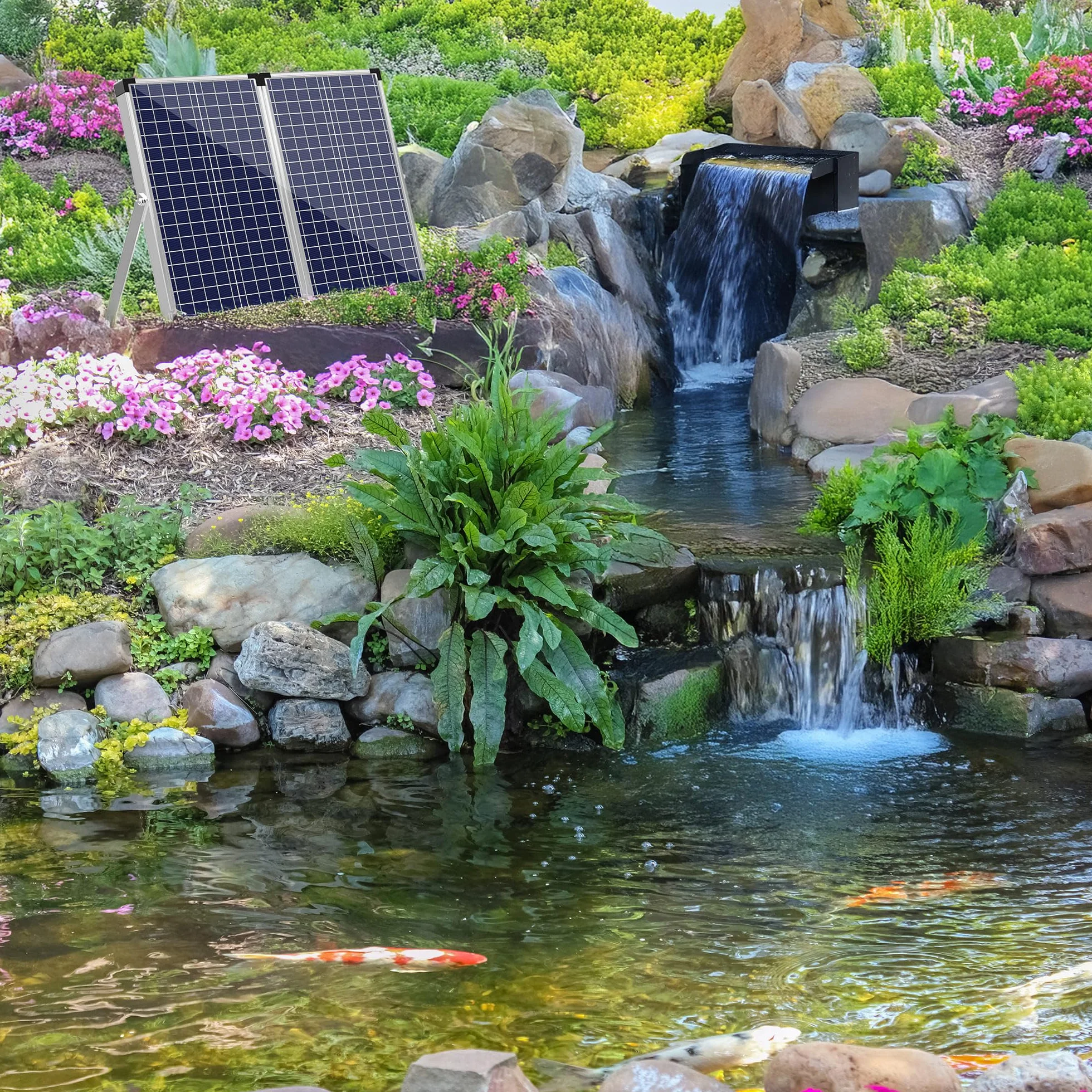 Biling Set di cascate per laghetto a energia solare, 70 W, 30 cm, in acciaio inox, a cascata e a tubo durevole, decorazione per laghetto, piscina, ruscello, laghetto da giardino, terrazza, fai da te