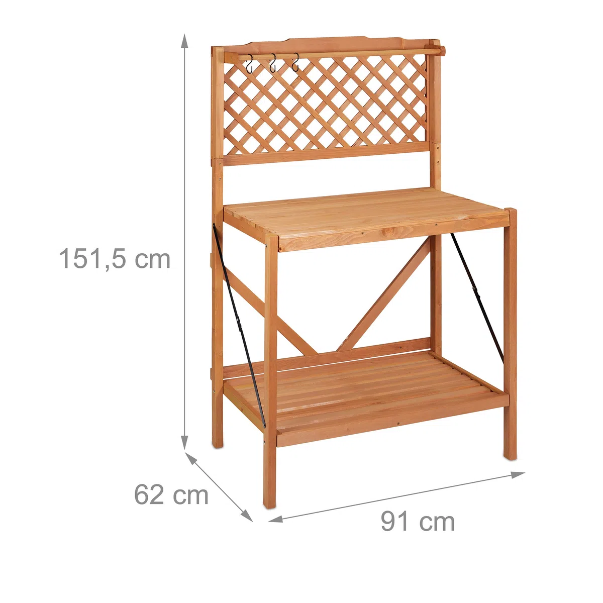 Relaxdays Banco da Lavoro, Tavolo da Giardinaggio Pieghevole, HLP: 151,5x91x62 cm, Giardino o Balcone, Marrone Chiaro