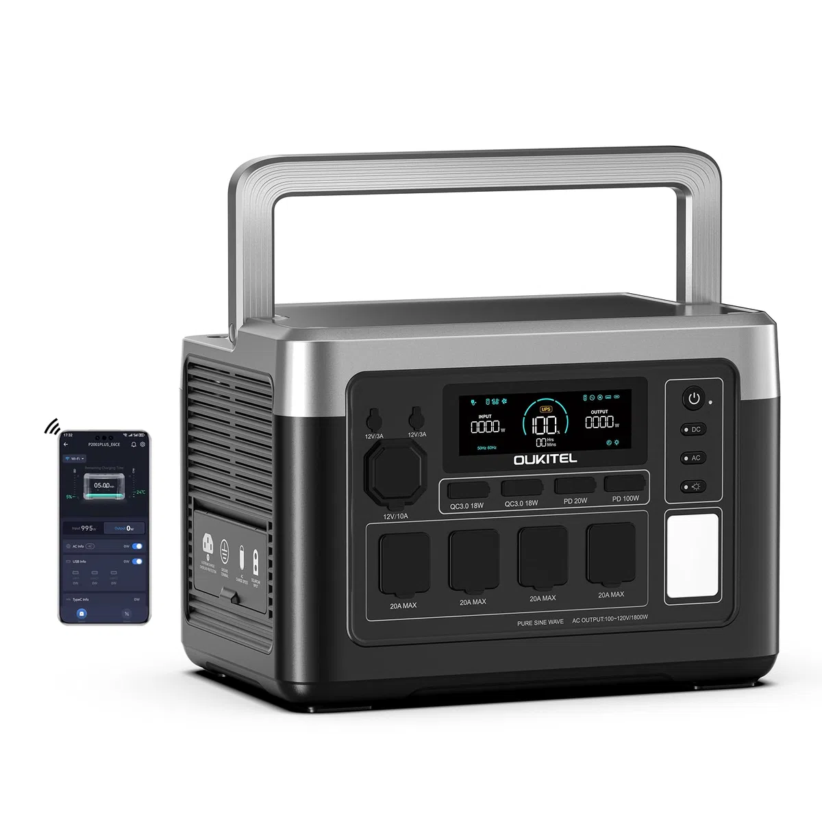OUKITEL P1000 Plus Stazione Elettrica Portatile 1800W (3600W di Picco), Batteria 1024Wh LiFePO4 Generatore Solare, App Controllato, Di Alimentazione per Campeggio, Camper e Domestico