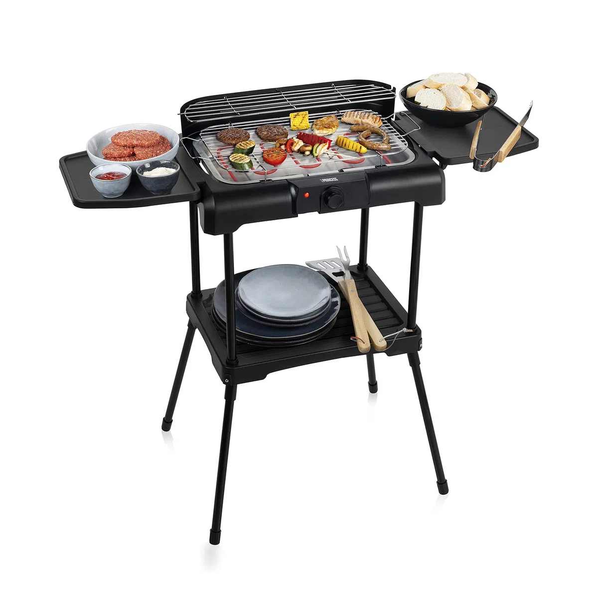 Princess Barbecue Elettrico con Mensole, 2200 watt, Sistema anti-fumo, Paravento, Superficie di 40 x 24.5 cm, Nero