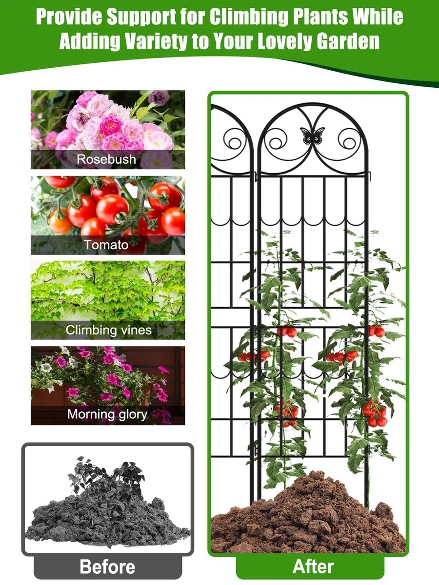 2.2 M Traliccio Giardino Piante Rampicanti, Kalolary Confezione 4 Tralicci Giardino Neri Telaio Piante Rampicanti in Metallo Antiruggine Supporto Piante in Vaso Prato Cortile Fiori Esterno Frutta Viti