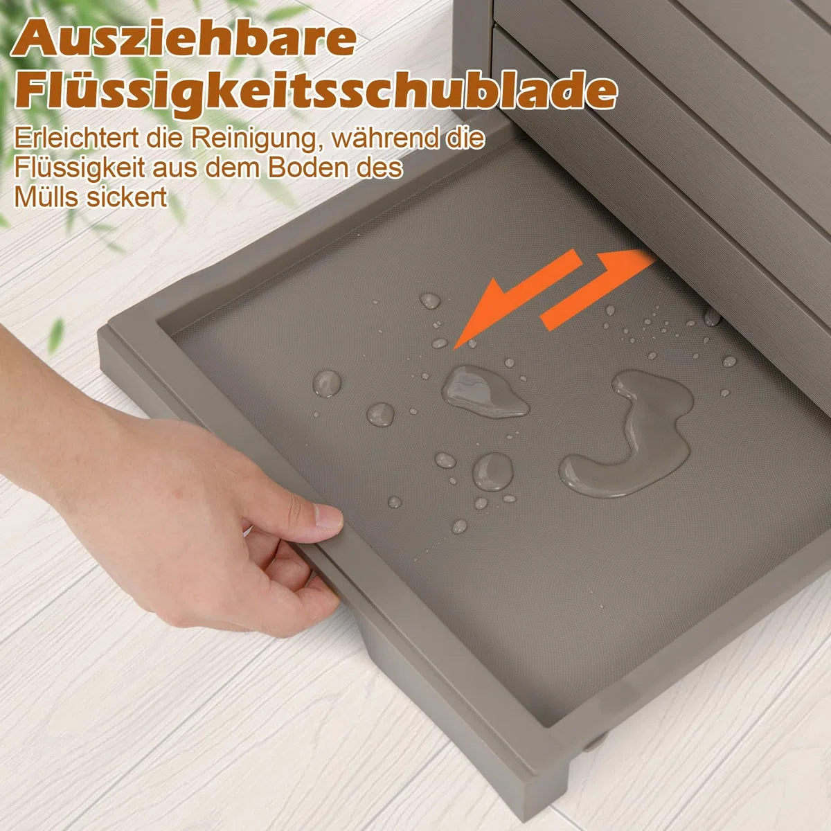 FANTASK Set di 2 bidoni della spazzatura per esterni, 118 l, pattumiera con coperchio, impermeabile con vassoio estraibile e manico, per veranda, cortile, terrazza (marrone)