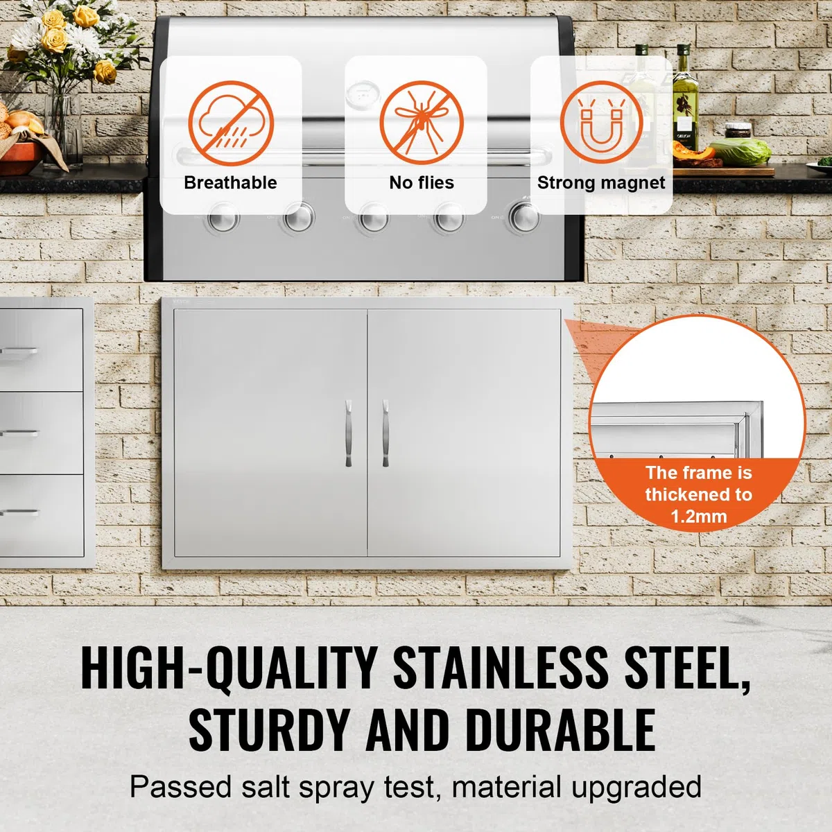 VEVOR Porta di Accesso da Incasso 990 x 660 mm, Doppia da Cucina per Esterni, in Acciaio Inox Montaggio a Incasso, a Parete Verticale, Stazione Cucina da Esterno