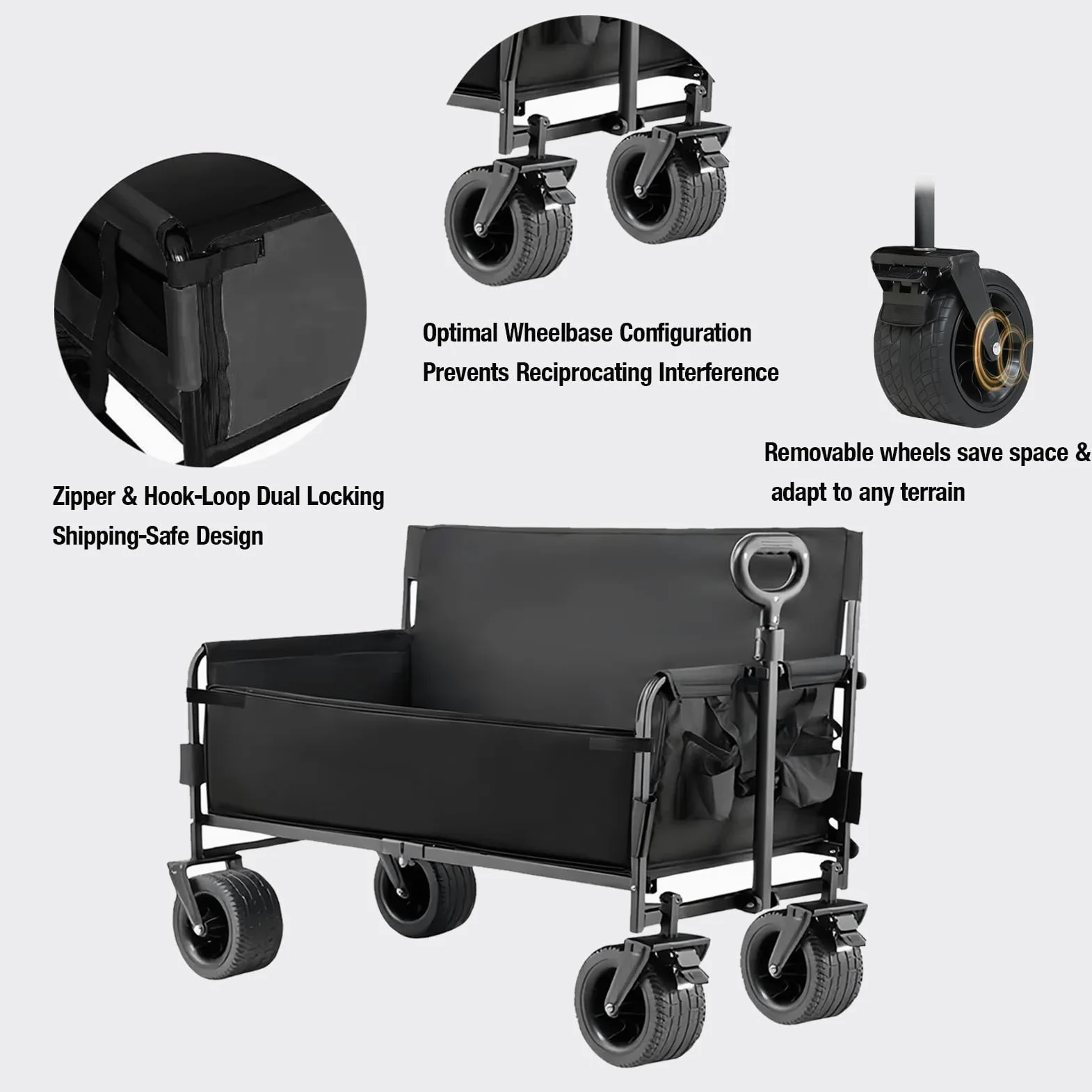 Nine point nine Carrello Spiaggia Trasformabile in Panca, Capacità di Carico di 330LBS Carrello da Spiaggia, Carretto Pieghevole con Maniglia Flessibile, Carrellino Campeggio con Ruote (008 Black)