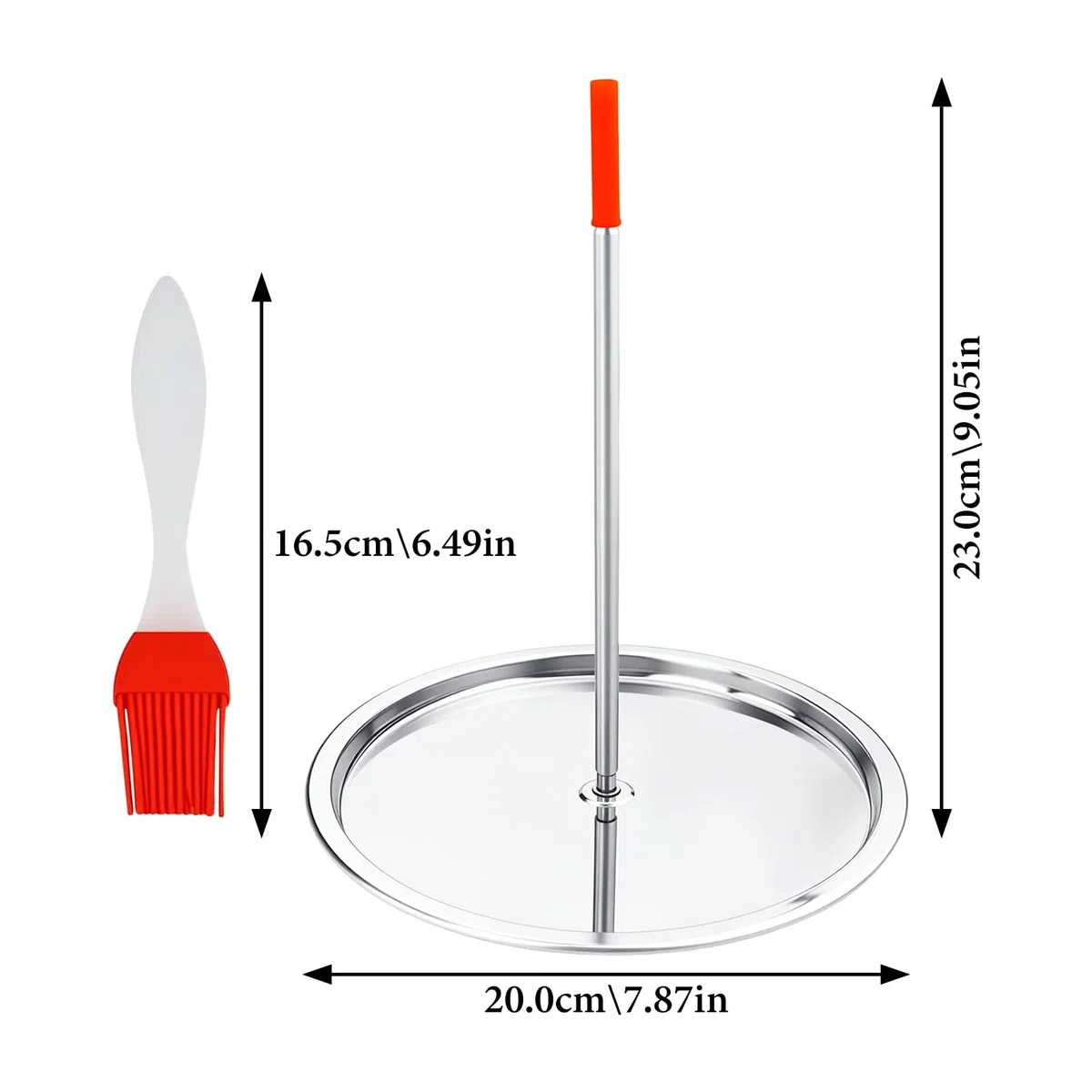 1 Pezzi 21 cm Spiedo Verticale barbecue con Spazzola Olio in silicone, Supporto Verticale in acciaio inox, Spiedino verticale, Girarrosto Cremagliera Verticale,per bistecca