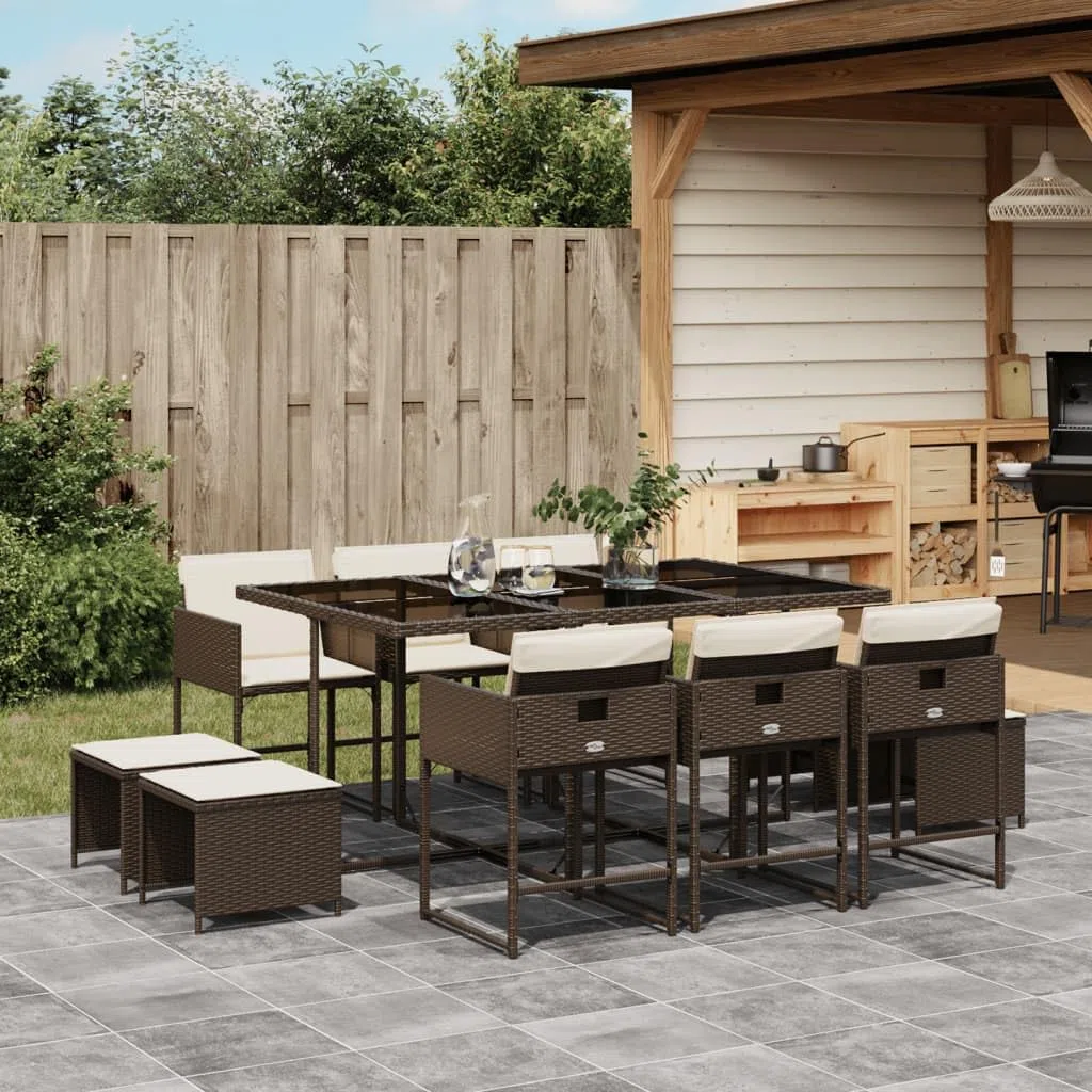 IKAYAA Set Tavolo da Giardino con Sedie da 7 Pezzi Set Pranzo Giardino Set Mobili da Giardino 7 Pezzi in Polyrattan Salotto da Esterno con Tavolo-Marrone-11 pz