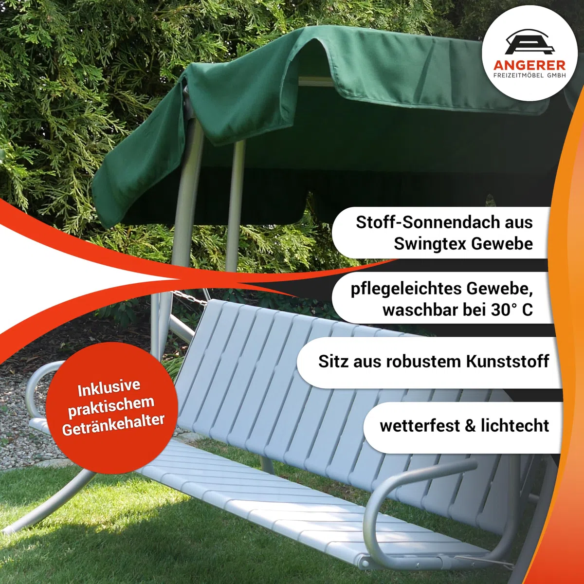 ANGERER Dondolo Hollywood Trend – Altalena per sedersi, sdraiarsi e rilassarsi, con funzione letto, facile da montare, Made in Germany, federe lavabili, grigio chiaro
