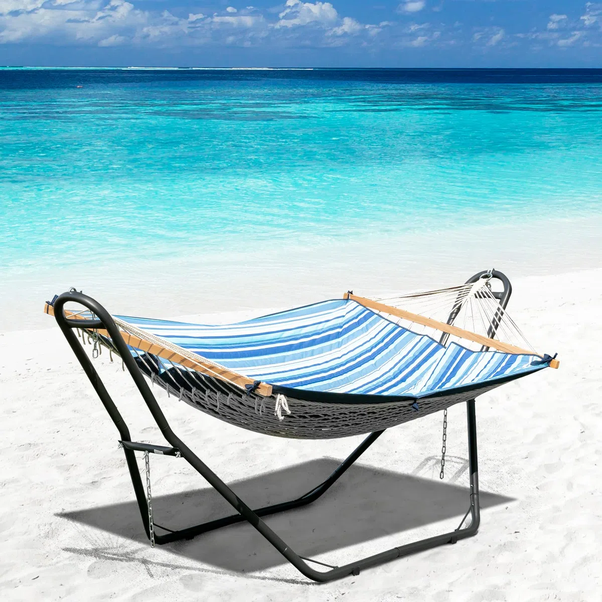 RELAX4LIFE Supporto per Amaca in Ferro, Base per Amaca Regolabile, per Arredo Giardino, Terrazzo, Balcone, Da Campeggio
