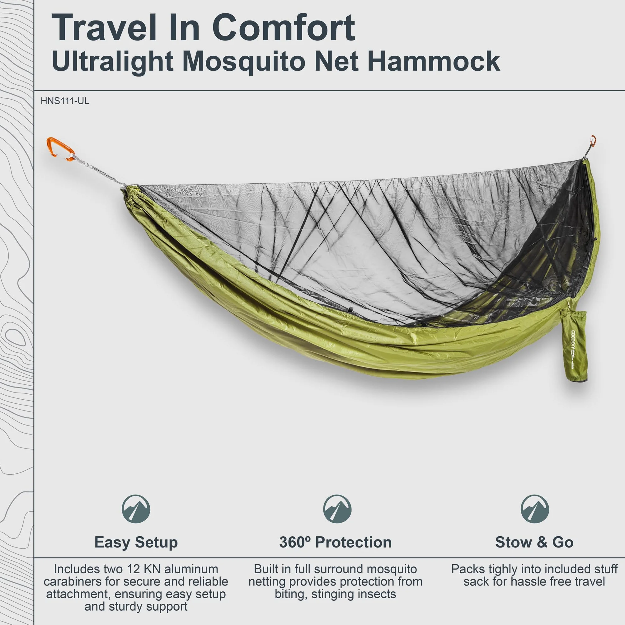 Cocoon Amaca con zanzariera Ultralight Mosquito, olive green-black