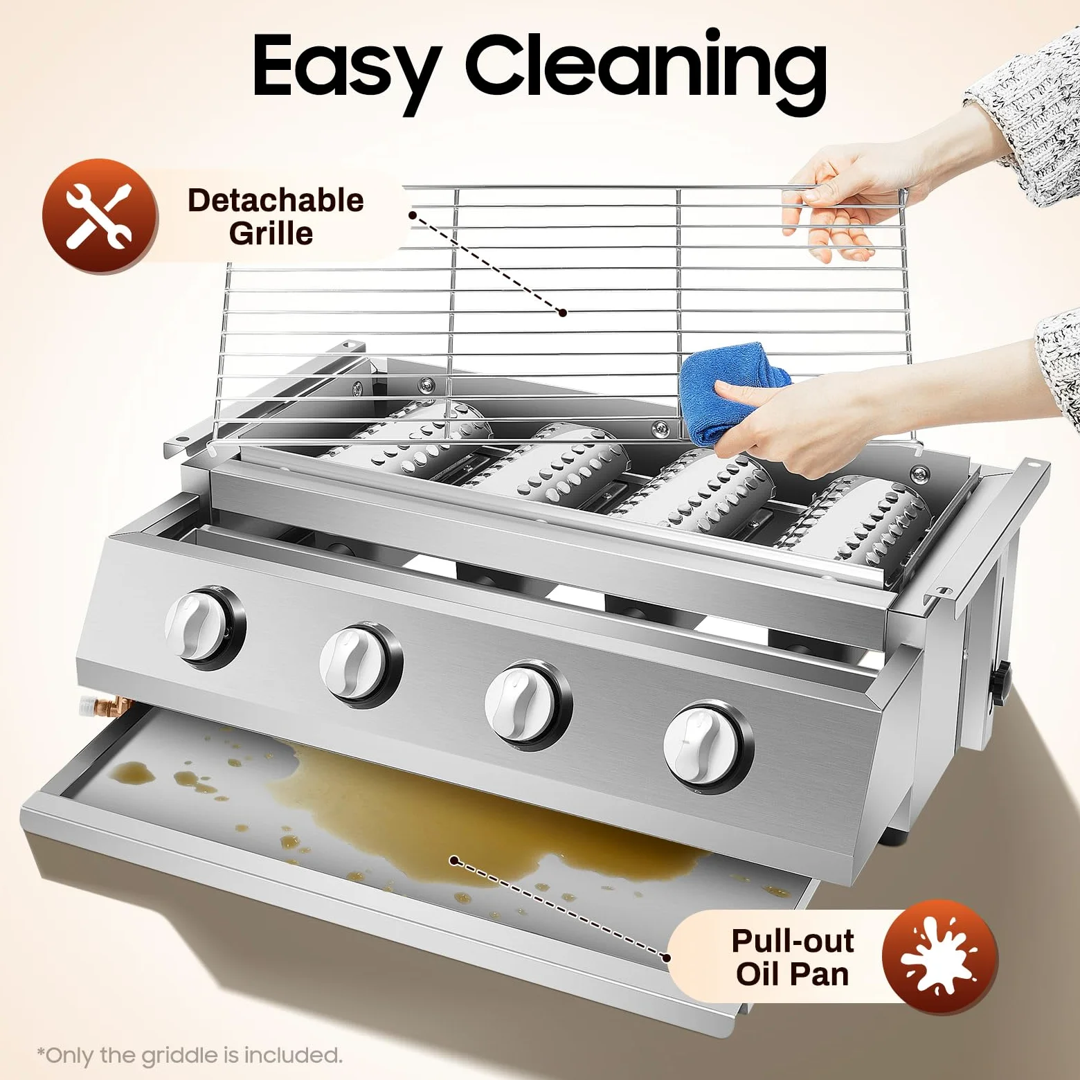 Barbecue a gas 4 bruciatori in acciaio inox 58 x 40 cm, piastra a gas portatile 4 fuochi indipendenti per giardino terrazza campeggio, grill esterno con coperchio 9 5 kg