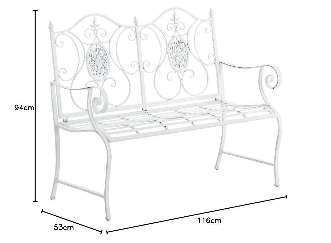 CLP Panchina da Giardino Punjab in Ferro Laccato - Panca Nostalgica Alto Schienale - Panca Stile Rustico per Esterno - Panchina Rétro Resistente ca. 120x50cm, Colore:bianco