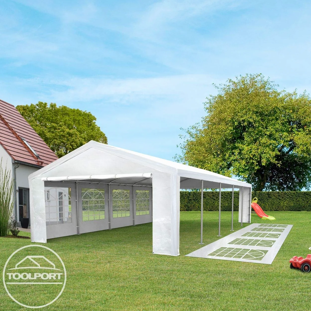 Tendone per feste gazebo 5x10 m bianco PE 350 N impermeabile protezione UV tenda giardino sagre eventi mercati esterno