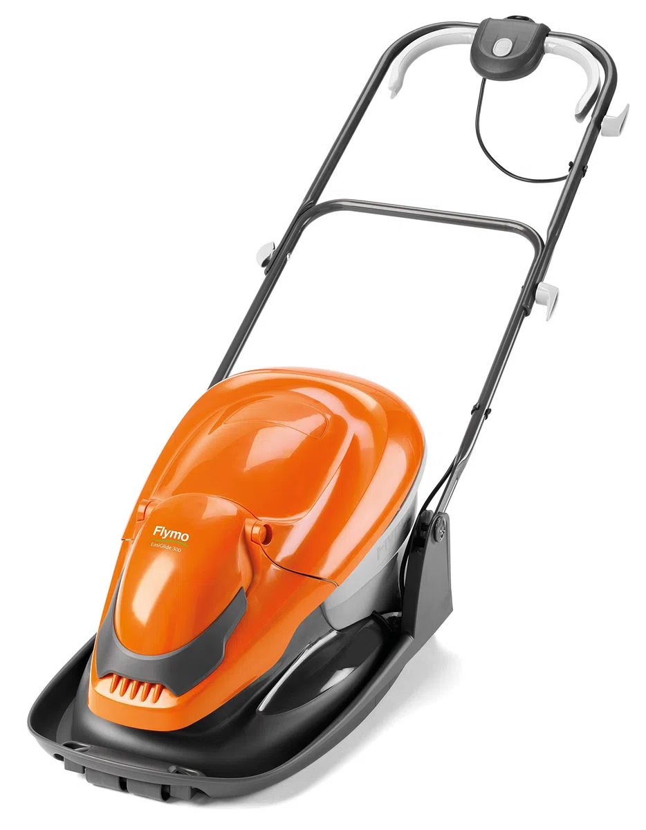 Flymo Tosaerba EASIglide 300 Hover Collect, motore da 1700 W, larghezza di taglio 30 cm, contenitore per erba da 20 litri, pieghevole, lunghezza cavo 10 m, arancione e grigio