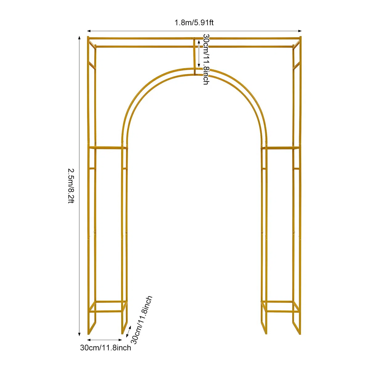 Arco per matrimonio, doppio strato, rettangolare, in metallo, arco per palloncini, per interni ed esterni, matrimoni, feste, giardino, banchetti