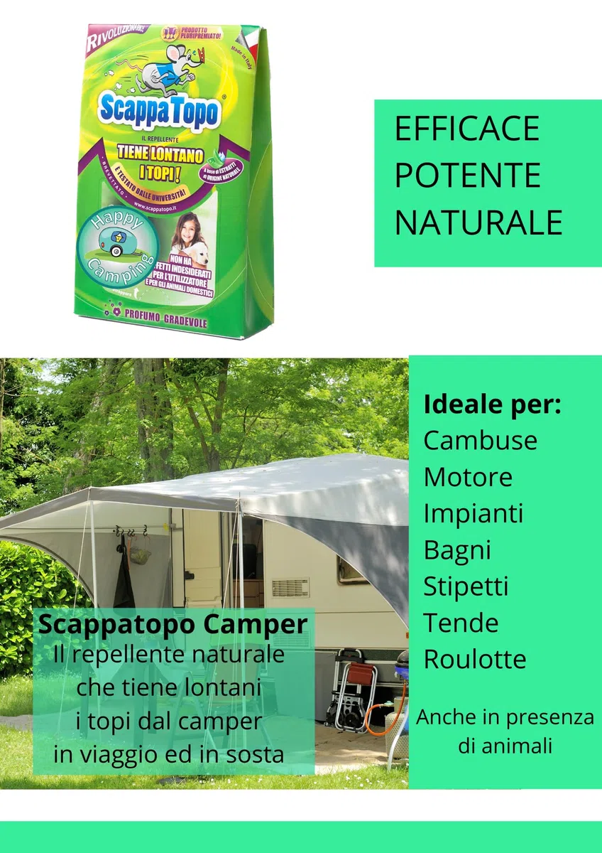 SCAPPATOPO IL BIO-REPELLENTE Camping – Repellente Topi Naturale per Caravan e Roulotte – Dissuasore per Topi Ecologico ad Azione Multisensoriale – Confezione 3 Pezzi da 50gr