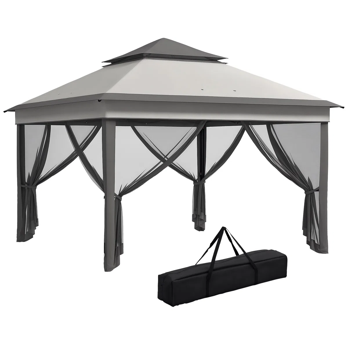 Outsunny Gazebo Pieghevole Pop Up con Zanzariere Rimovibili, Altezza Regolabile e Borsa da Trasporto, Gazebo da Esterno in Acciaio e Tessuto Oxford, UV 30+, per Giardino, Feste, Campeggio, Grigio