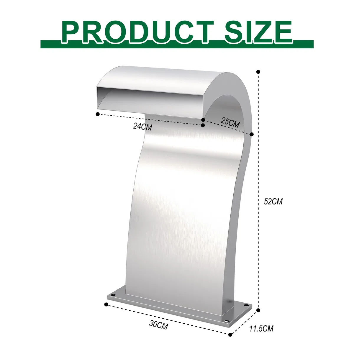 Fontana curva per piscina a cascata in acciaio inossidabile con accessori, per laghetti, cascate a forma di S, per esterni, fontane per giardino, patio, piscina, decorazione, 52 cm di