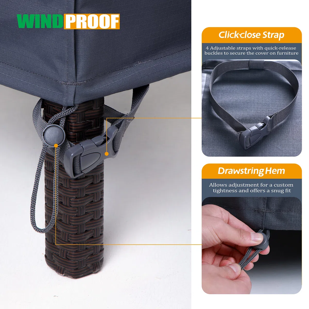 F&J Outdoors Impermeabile per Divano Grande da Giardino 234x107x66/107cm Copertura Protettiva Esterno Copertura per Panchina a 4 Posti Grigio Tessuto ad Alta Densità Protezione Antipolvere