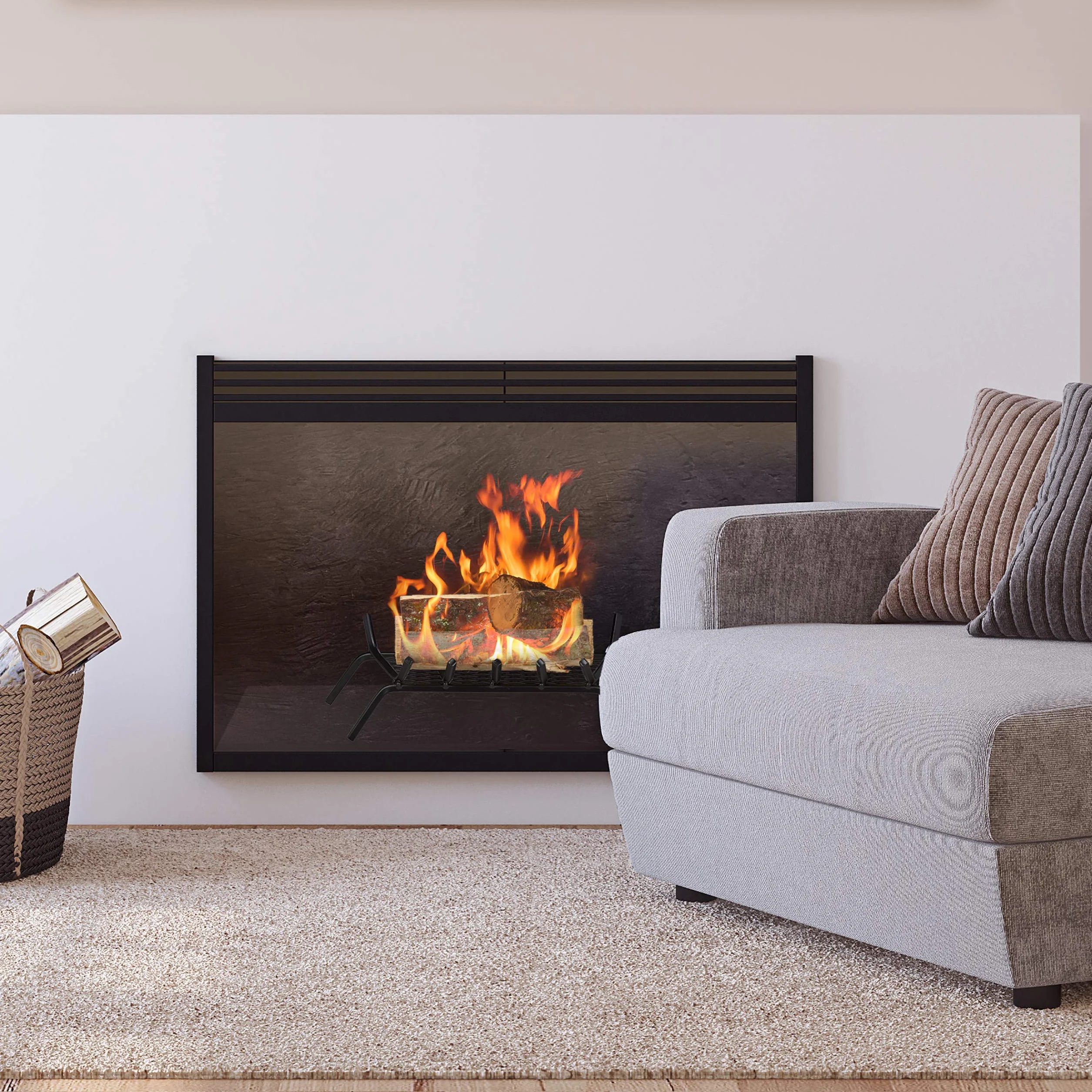 Relaxdays Brucialegna da Camino, Rettangolare, Acciaio, Caminetto con Grill, con Piedi di Appoggio, 17x69x34 cm, Nero