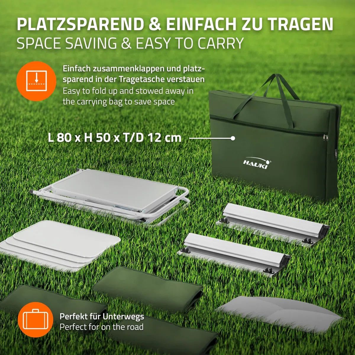 Hauki Cucina da Campeggio Mobile e Pieghevole da Barbecue Esterno con 3 Piani Telaio in Alluminio con Paraspruzzi e Frangivento Vani per Utensili e Accessori con Borsa da Trasporto in Tessuto Kaki