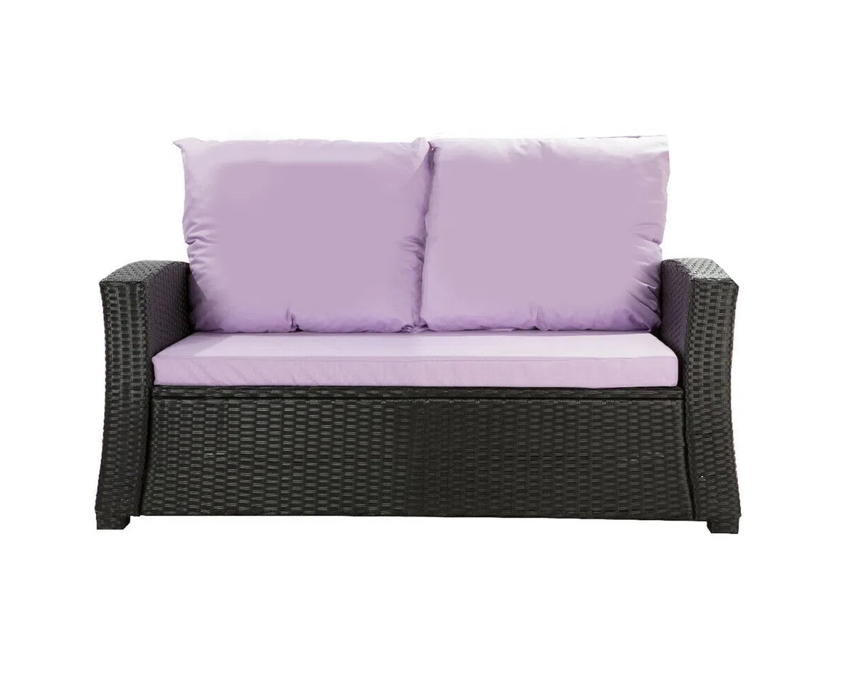 SET Cuscini da Giardino in Rattan 4-5 Posti – Per Divano, Sedia a Dondolo e Salotto, Comodi per Interno ed Esterno, Poliestere - Impermeabile (Viola chiaro, 110x60x50 / 2x 50x56)