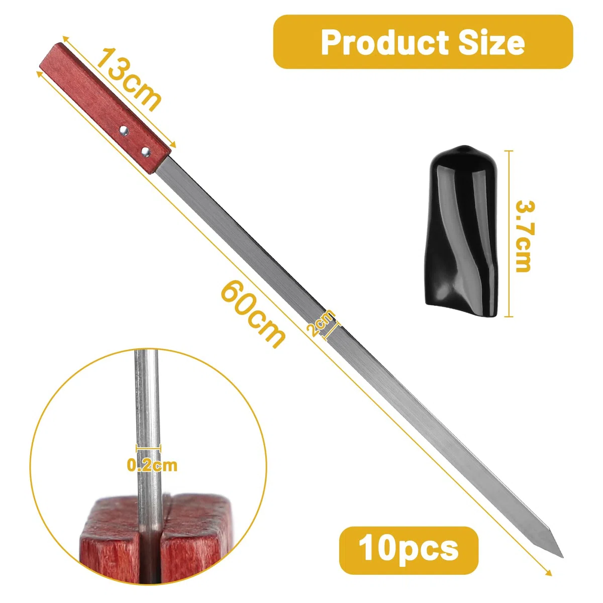 LALAGO 10 pezzi di spiedini piatti in acciaio inox, spiedini Adana da 59,4 cm, spiedini extra lunghi per barbecue, spiedini per carne, forchetta per carne, spiedini in metallo, accessori per barbecue