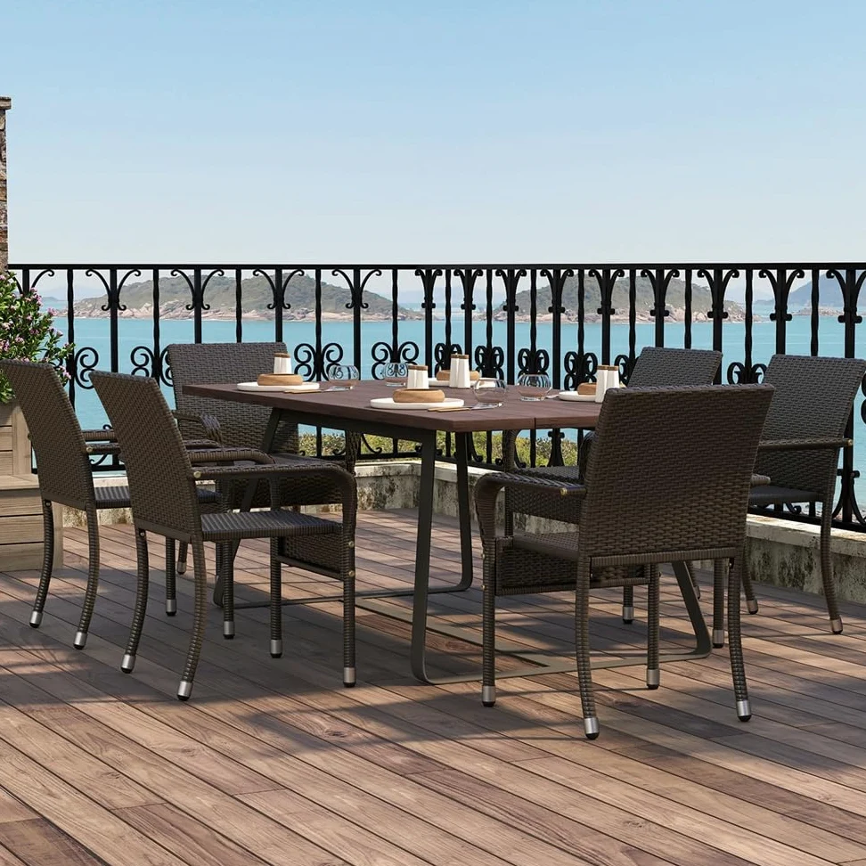Yaheetech Set di 2 Sedie Impilabili in Rattan Sedia da Giardino con Braccioli Piedini Regolabili e Schienale per Giardino Balcone PatioTerrazza Marrone