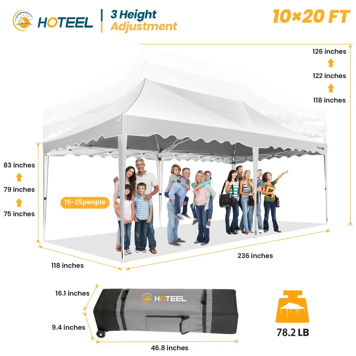 HOTEEL Gazebo 3x6 Impermeabile Pieghevole, Con 6 Pannelli Laterali, Uv 50+, Telaio Spesso, One-Touch Pop Up Gazebo con Sacca Portaoggetti, Per Matrimoni, Spiagge, Feste, Giardino (Bianco)