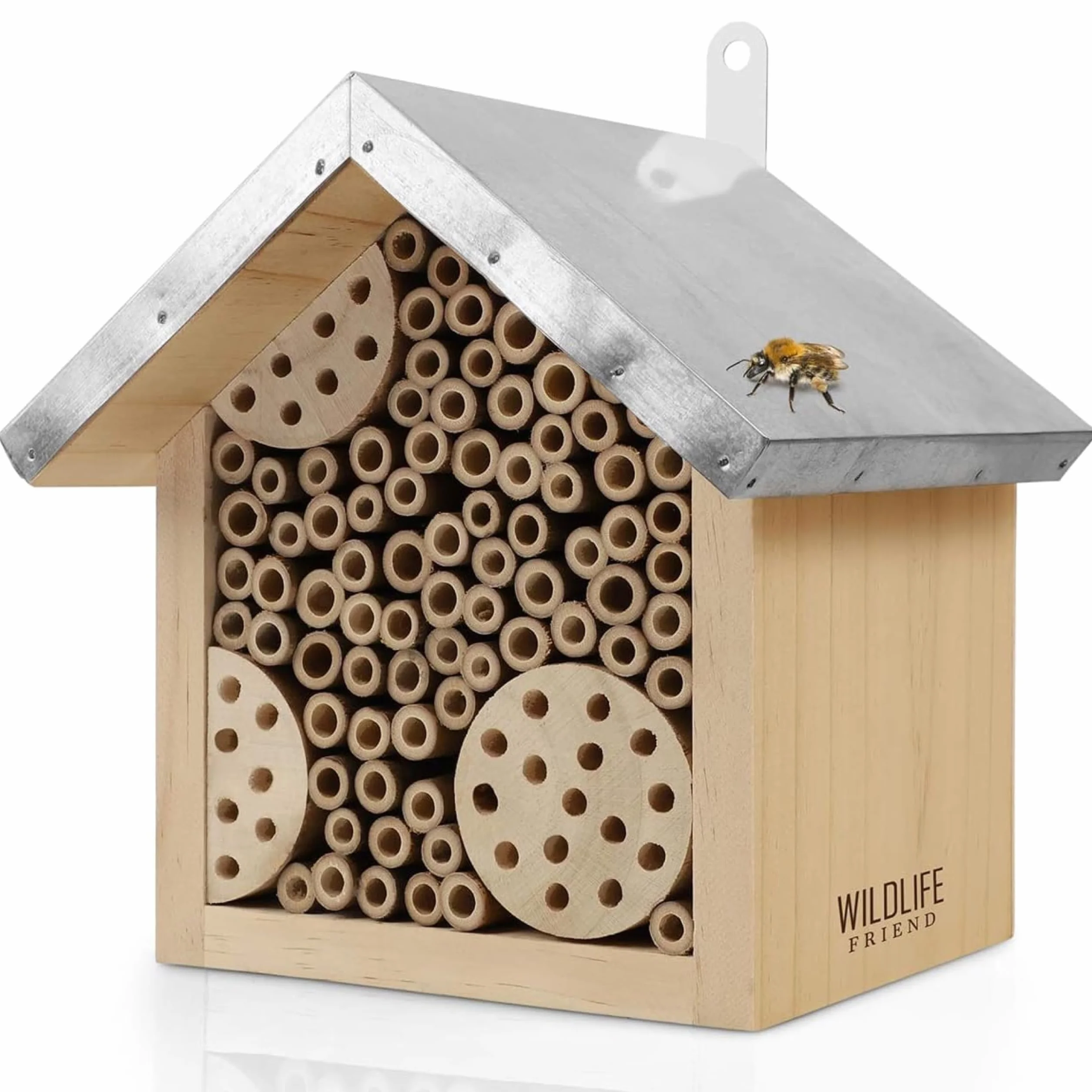 WILDLIFE FRIEND I hotel delle api con tetto in metallo, hotel per insetti api selvatiche - preassemblato in legno di pino e 100% resistente alle intemperie